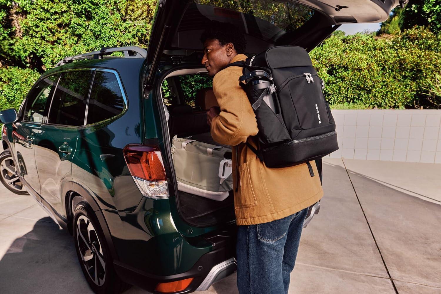 imageSTANLEY Vitalize Macro Method Tote Gym Work amp Travel Bag with Laptop Sleeve Expandable Bottom Compartment Tumbler amp Water Bottle Pockets Durable Recycled Fabric BlackSage Grey