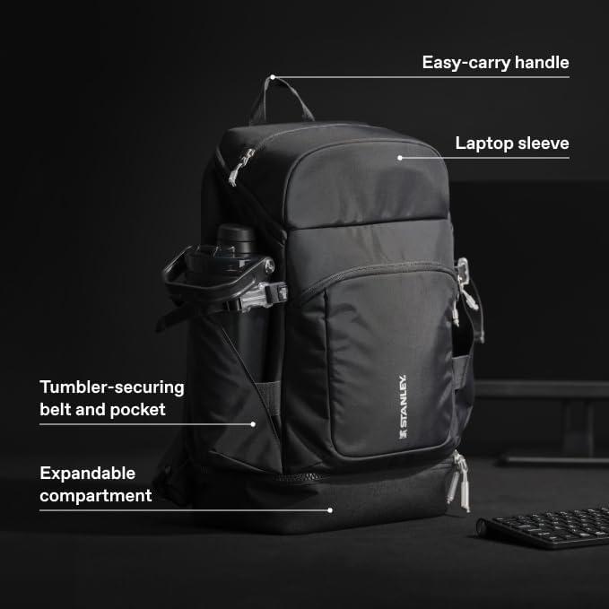 imageSTANLEY Vitalize Macro Method Tote Gym Work amp Travel Bag with Laptop Sleeve Expandable Bottom Compartment Tumbler amp Water Bottle Pockets Durable Recycled Fabric BlackSage Grey