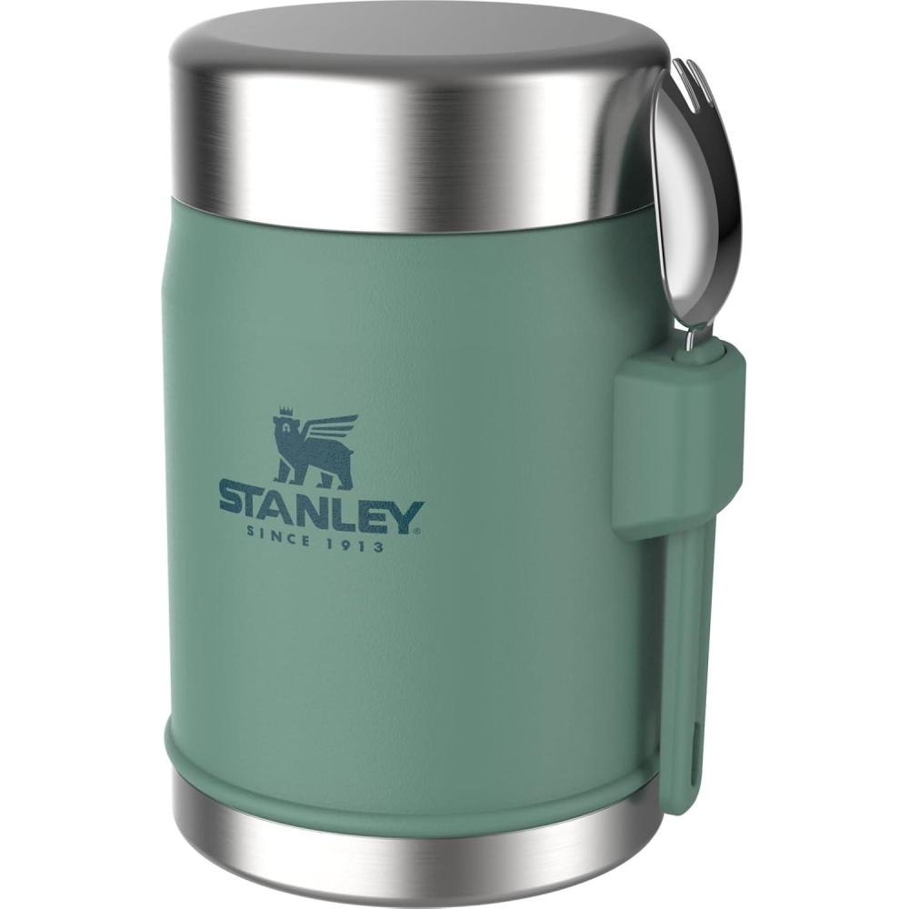 imageSTANLEY Classic Food Jar and Spork 14 oz  Vacuum Insulated Food Container  Wide Mouth Screw On Lid  Packable for Travel  Stainless Steel with Leakproof Lid  BPAFree  Spring GreenSpring Green