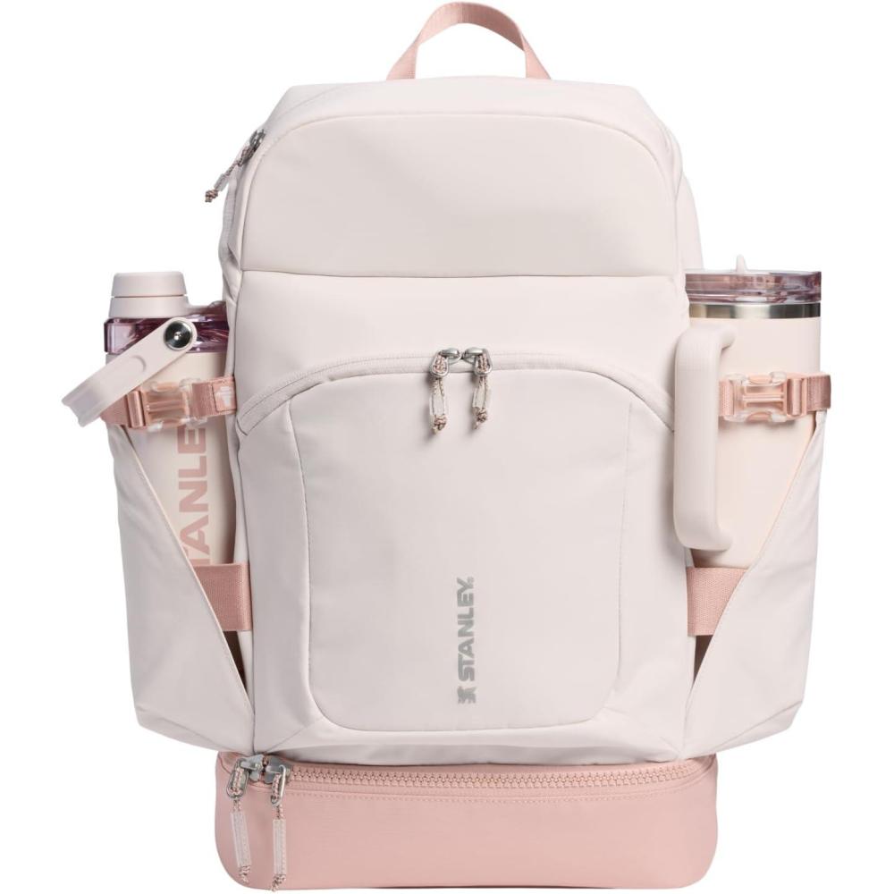 imageSTANLEY Vitalize Macro Method Tote Gym Work amp Travel Bag with Laptop Sleeve Expandable Bottom Compartment Tumbler amp Water Bottle Pockets Durable Recycled Fabric BlackRose Quartz