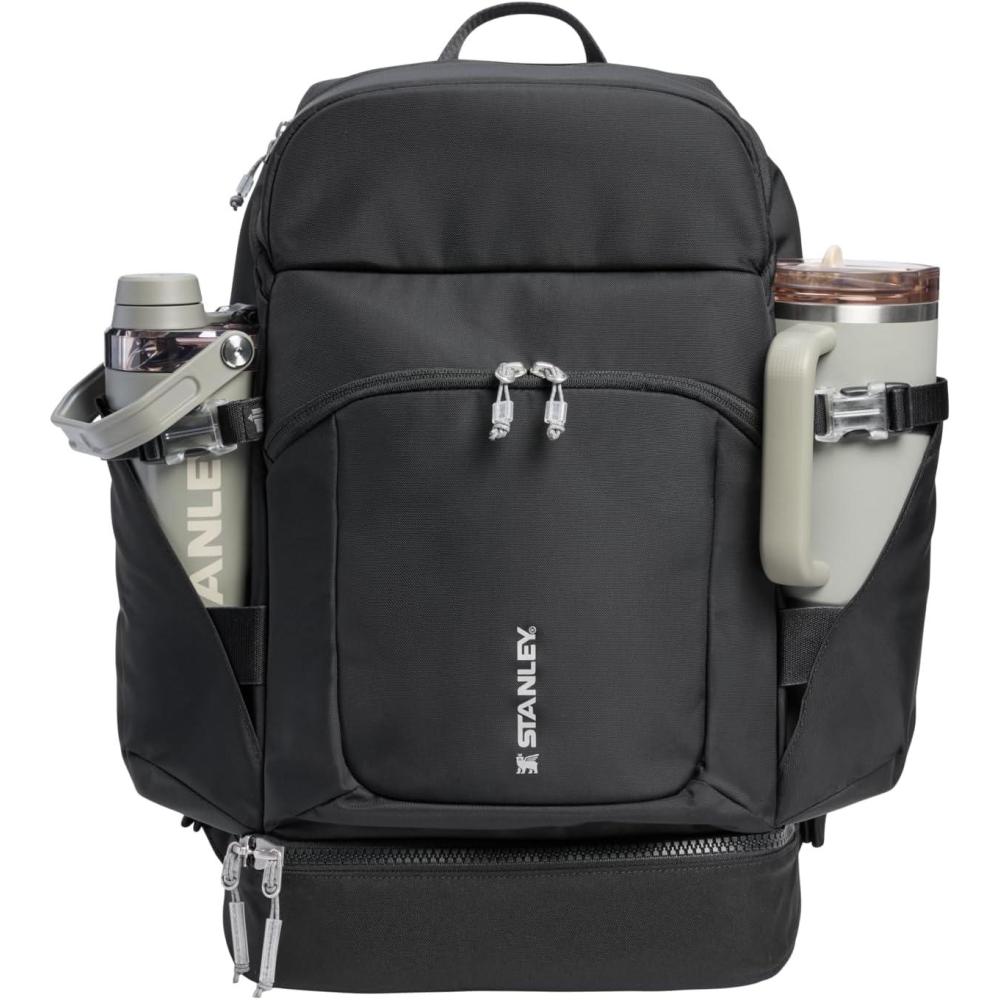 imageSTANLEY Vitalize Macro Method Tote Gym Work amp Travel Bag with Laptop Sleeve Expandable Bottom Compartment Tumbler amp Water Bottle Pockets Durable Recycled Fabric BlackBlack