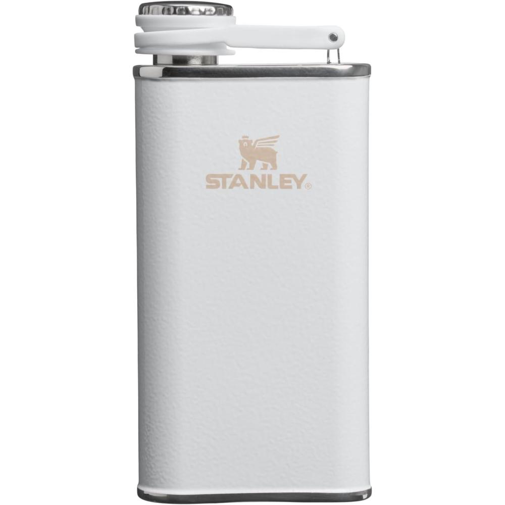 imageStanley Classic Easy Fill Wide Mouth Flask 8 oz  Leakproof Hip Flask  Hinge Connected Never Lose Cap  Insulated Stainless Steel Liquor Container  BPAFree  Hammertone FrostHammertone Frost
