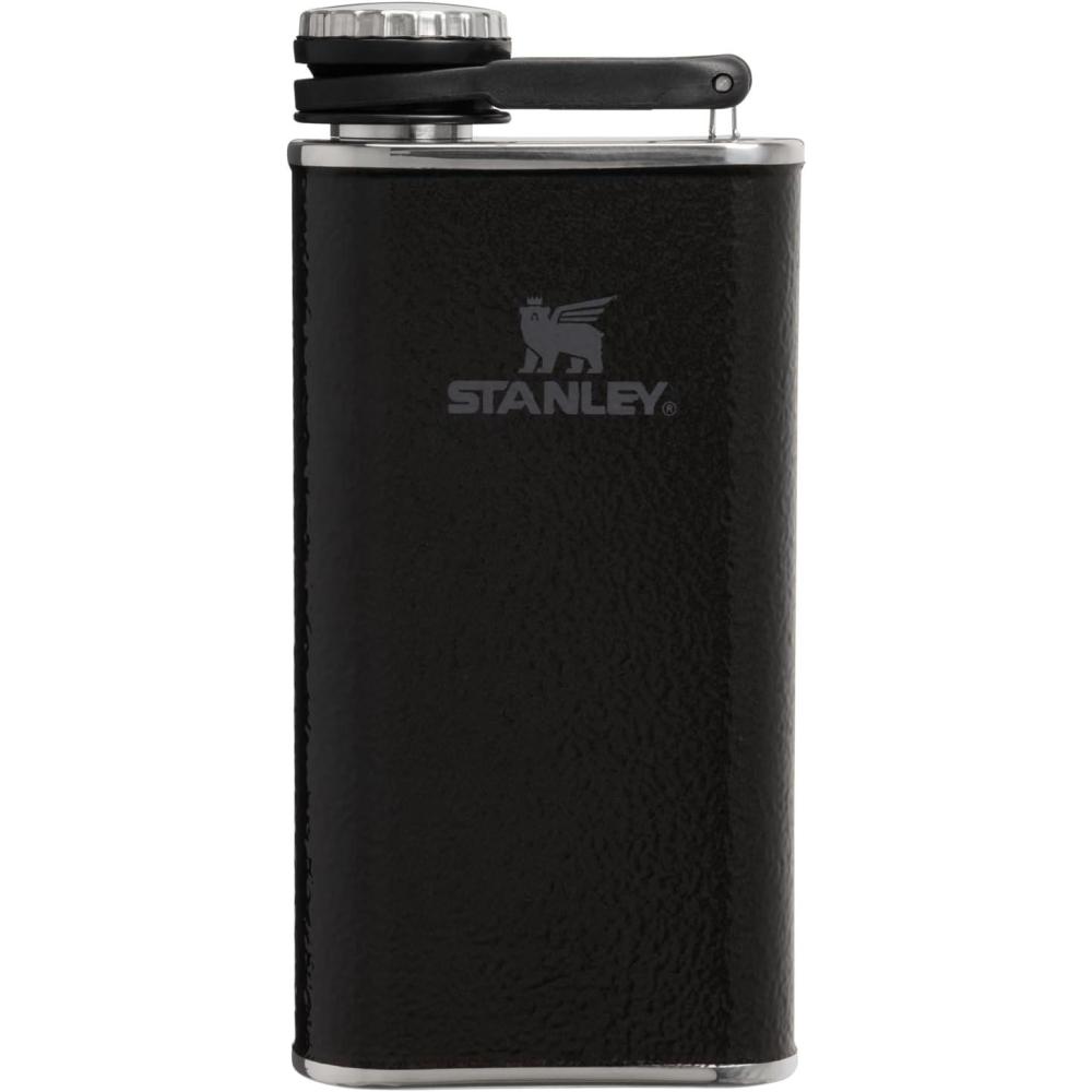 imageStanley Classic Easy Fill Wide Mouth Flask 8 oz  Leakproof Hip Flask  Hinge Connected Never Lose Cap  Insulated Stainless Steel Liquor Container  BPAFree  Hammertone FrostHammertone Black